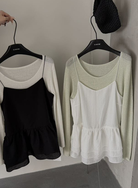 IU ROOM 韩系早春设计感吊带收腰短款裙叠穿设计感仙女连衣裙5516