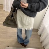 韩系秋冬季 ROOM 氛围感蕾丝花边中长吊带背心叠穿连衣裙3855