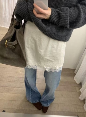 IU ROOM 韩系秋冬季氛围感蕾丝花边中长吊带背心叠穿连衣裙3855