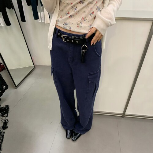 IU ROOM 韩系美式复古蓝口袋直筒水洗工装裤高腰显瘦休闲长裤5857