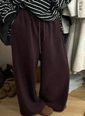 IU ROOM2 新款韩版松紧腰加绒加厚软糯阔腿裤女百搭休闲长裤2909