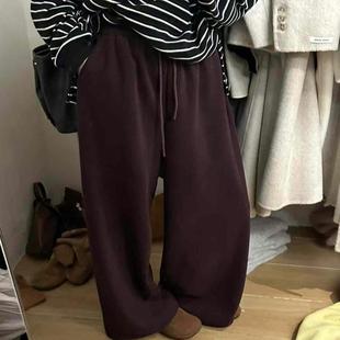 ROOM2 女百搭休闲长裤 新款 松紧腰加绒加厚软糯阔腿裤 2909 韩版