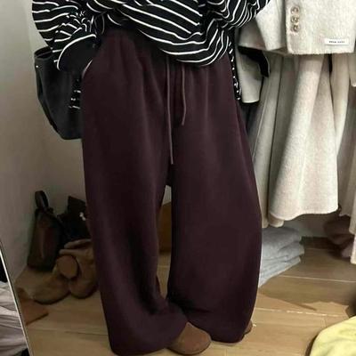 IU ROOM2 新款韩版松紧腰加绒加厚软糯阔腿裤女百搭休闲长裤2909