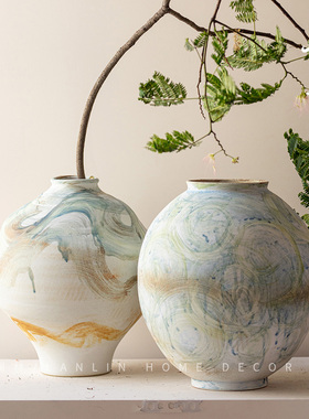 新中式简约陶瓷养花瓶景德镇侘寂玄关茶室禅意插花水培花器华胥瓶