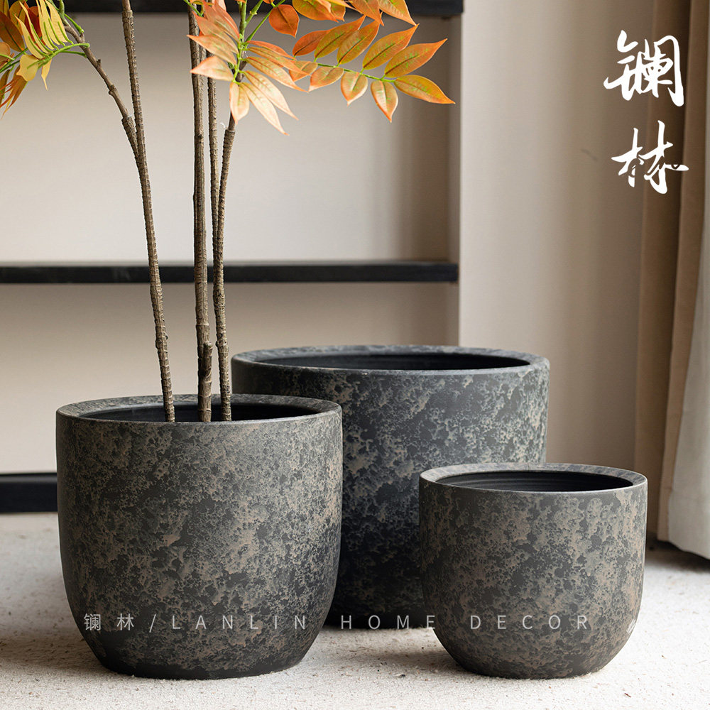 景德镇现代简约陶瓷花盆高级感新中式花器阳台花园绿植造景南初瓶