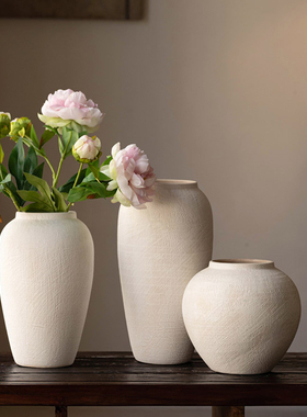 新中式侘寂风陶瓷花瓶摆件客厅插花民宿酒店高级感白色复古锦书瓶