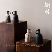 侘寂风单耳提壶小花瓶手工复古陶瓷花器书房餐桌家居装 饰干花花插