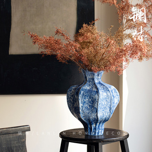 景德镇新中式锤纹陶瓷花瓶侘寂风客厅玄关插花装饰品复古花器品月