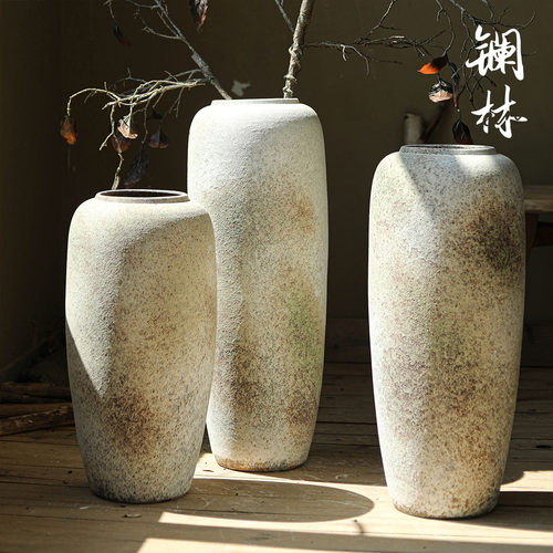 复古粗陶器高款装饰落地大花瓶