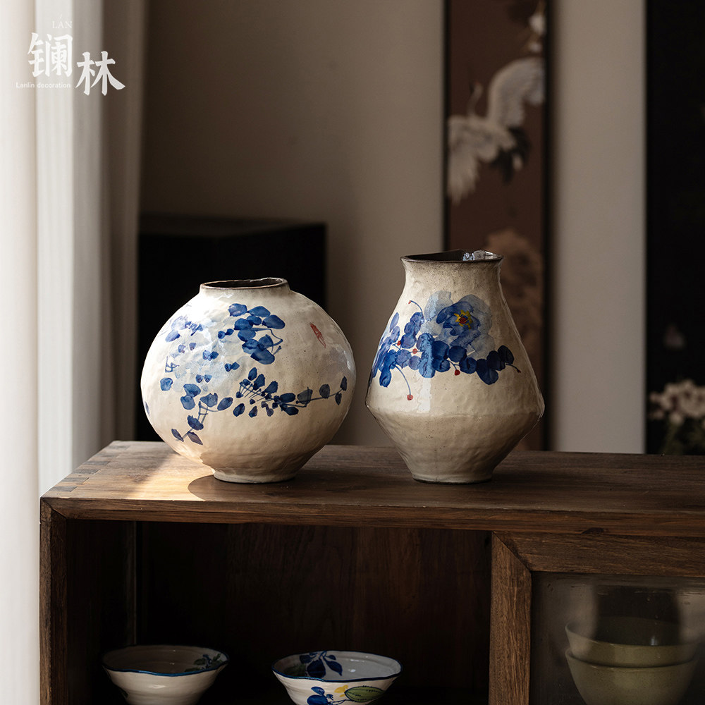 景德镇新中式手绘陶瓷花瓶侘寂风纯手工客厅民宿玄关镧林青花紫藤,家居饰品,花瓶,淘宝优惠券,粉丝福利购,淘宝优惠卷
