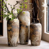 落地陶瓷大花瓶新中式 复古粗陶罐客厅酒店装 饰品插花干花器曼云瓶