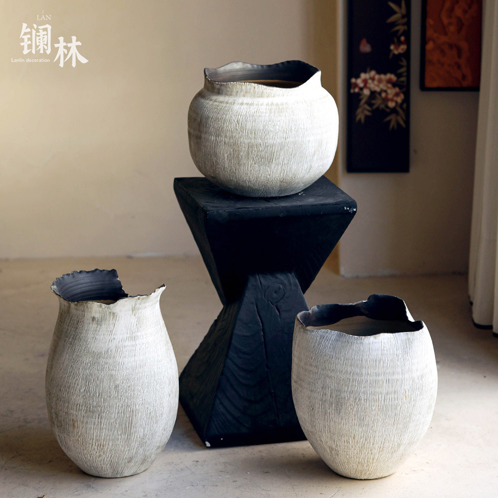 侘寂风白色大口径花瓶复古摆件水培客厅插花器民宿酒店样板间装饰,家居饰品,花瓶,淘宝优惠券,粉丝福利购,淘宝优惠卷