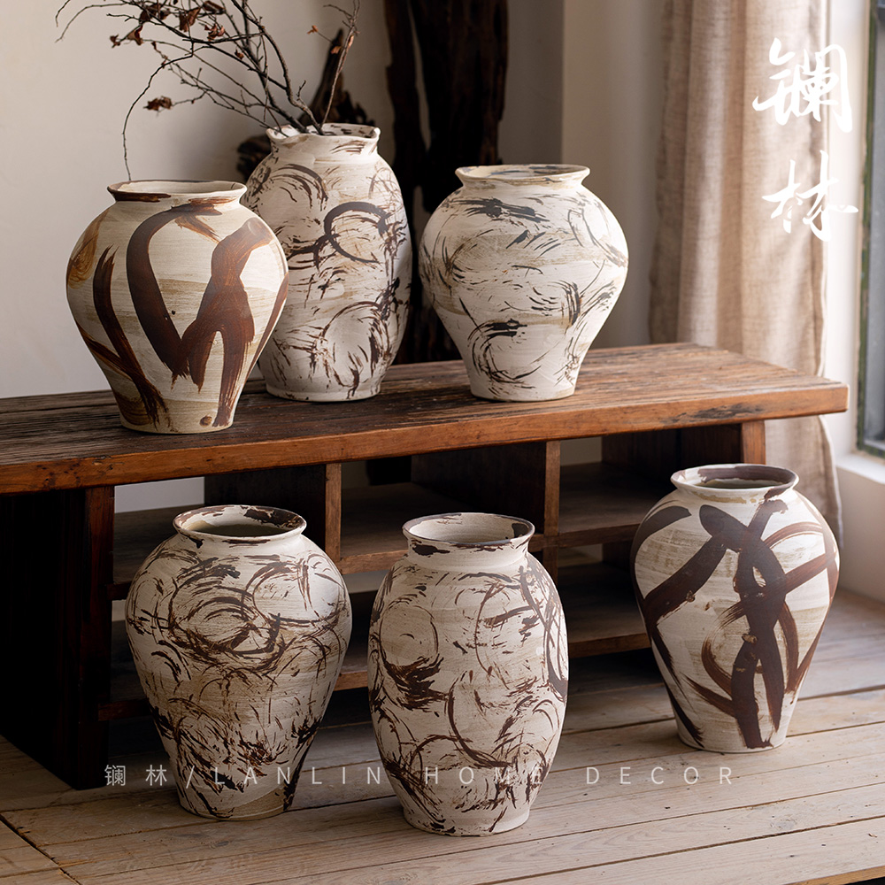 侘寂风复古高端纯手工大肚花瓶高级感景德镇陶瓷空间水培花器摆件