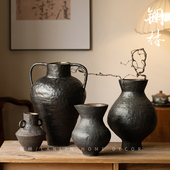 景德镇陶瓷花瓶新中式 侘寂禅意复古花器客厅民宿茶室摆件黑羽极光