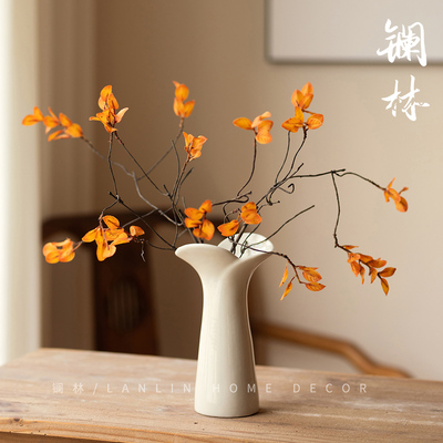 侘寂风白色花瓣小花瓶新中式陶瓷