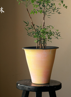 新中式景德镇花盆室内绿植盆栽种植盆黄橙色家用阳台多肉兰花专用