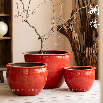 景德镇陶瓷大缸种树室外荷花睡莲养鱼盆招财乌龟老式水缸银朱小缸