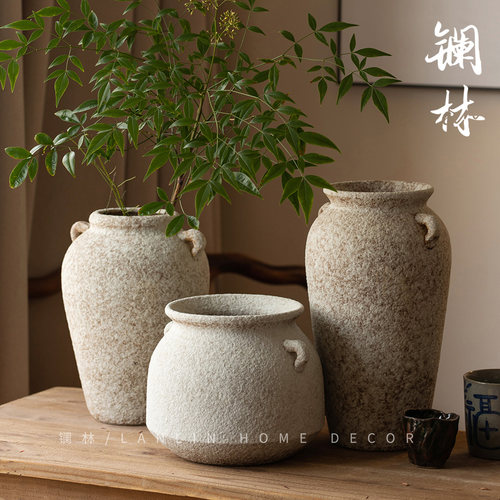 镧林景德镇复古侘寂陶罐花瓶粗陶