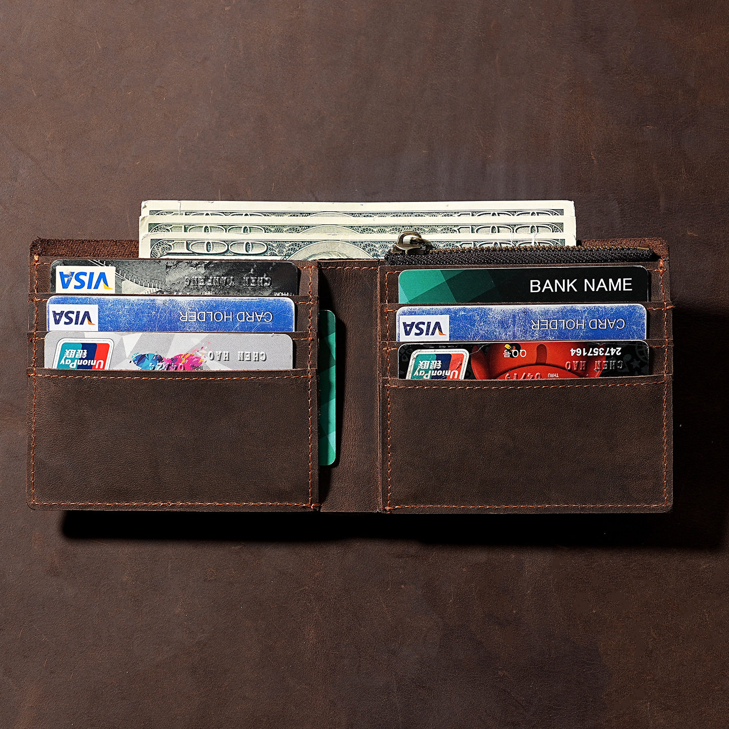 潮男士短款真皮复古手工零钱头层牛皮欧美个性青年横款钱夹小钱包