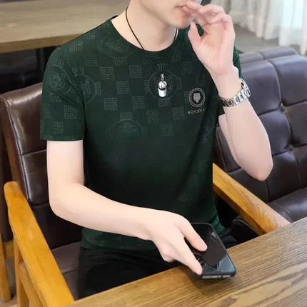 冰丝短袖t恤男士夏季薄款潮牌ins痞帅修身半袖衫男装高端体恤上衣