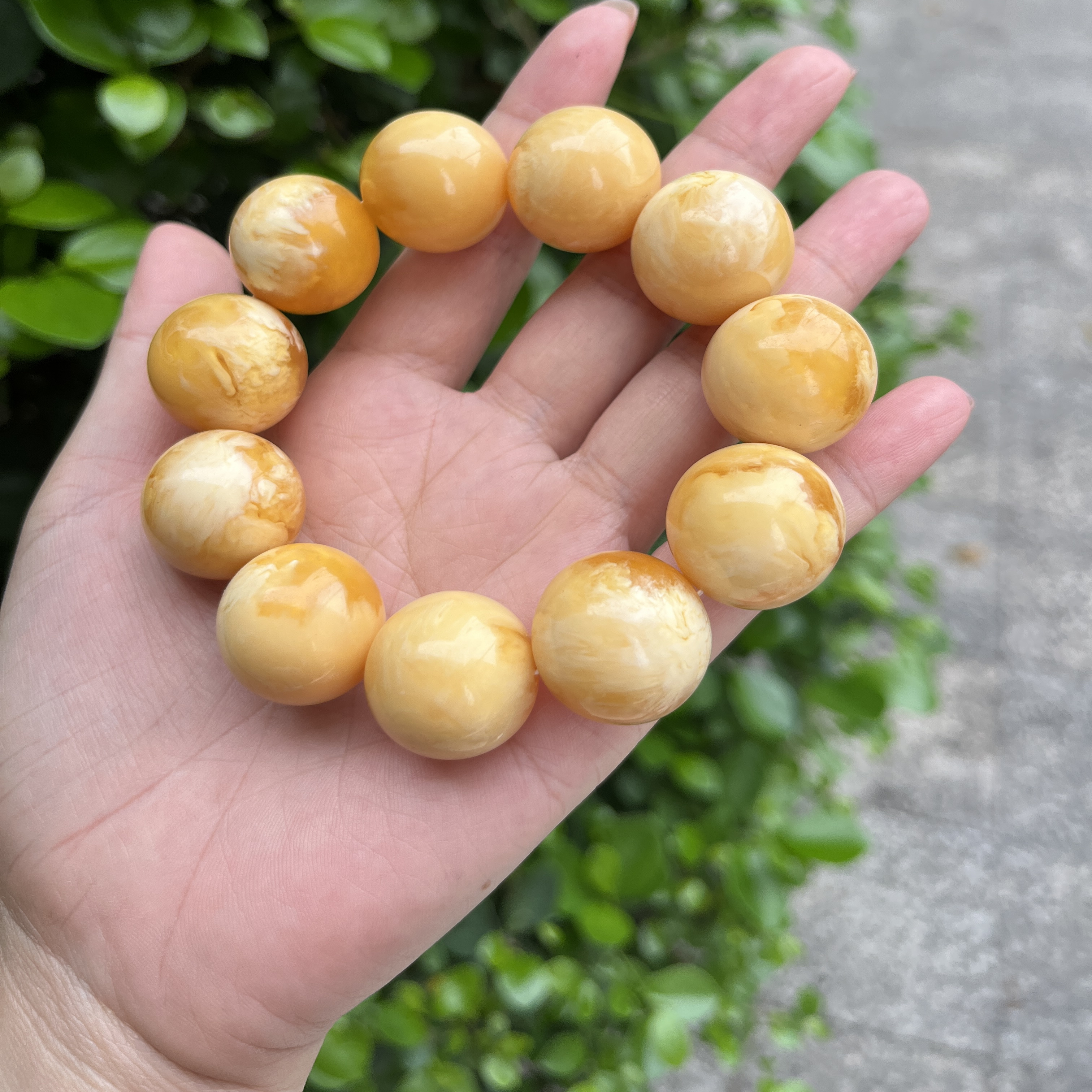 天然老蜜蜡手串男女款鸡油黄金绞蜜瓷白飘花琥珀手链圆珠情侣20