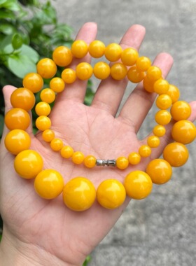 天然二代蜜蜡鸡油黄珠塔链手串男女同款鸡油黄圆珠项链圆珠锁骨链