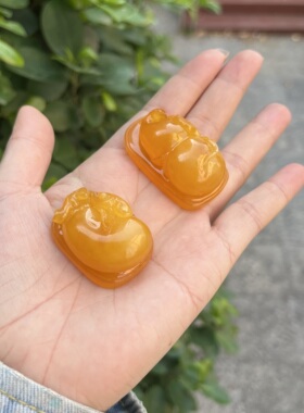 天然二代蜜蜡雕刻葫芦摆件老蜜蜡招财风水家居装饰品吊坠配件diy