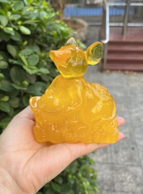 天然二代蜜蜡招财生肖老鼠桌面摆件仿琥珀手把件摆设送礼仿古玩