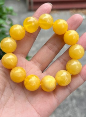 天然二代蜜蜡手串男女款鸡油黄金绞蜜瓷白飘花琥珀手链圆珠饰品40