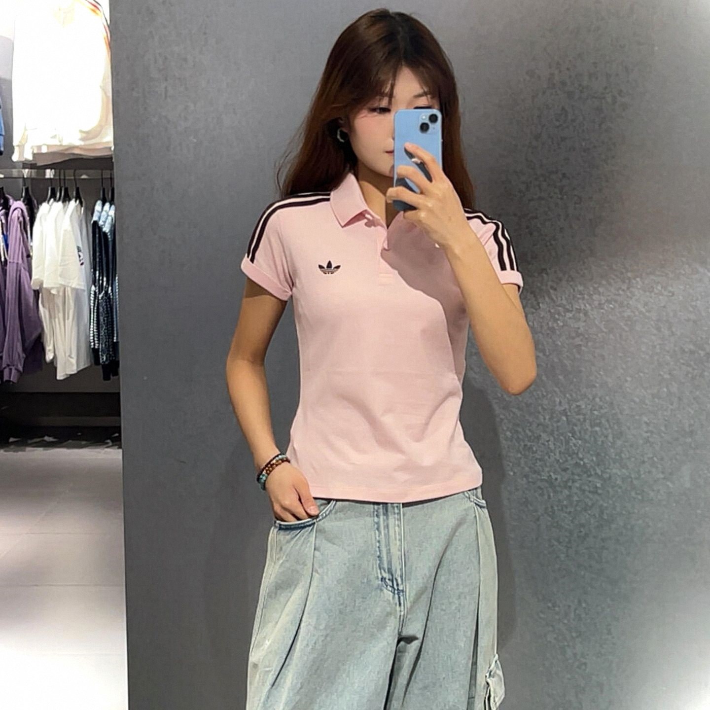 奥特莱斯撤柜清仓粉色正肩POLO领短袖女夏季修身显瘦辣妹休闲上衣