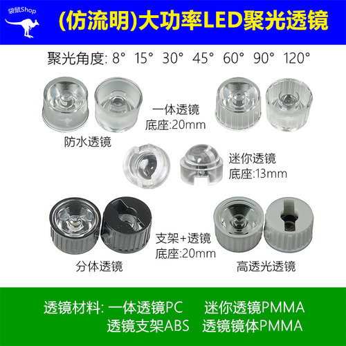 仿流明大功率LED透镜8度15度30度45度60度90度120度一体分体20mm - 封面