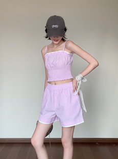 条纹头巾 送同款 芭蕾粉三件套条纹衬衫 套装