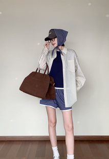 条纹头巾 送同款 撞色三件套条纹衬衫 套装