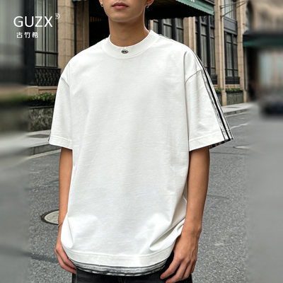 美式三条杠纯棉透气短袖T恤男