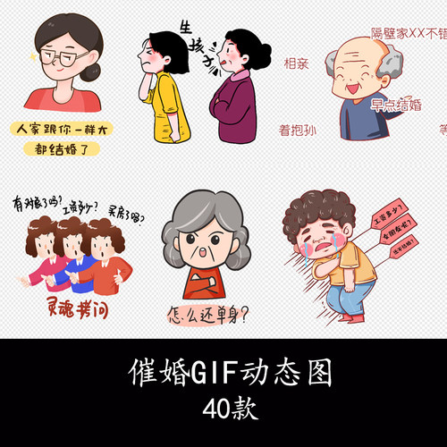 春节回家大龄青年单身被长辈催婚相亲生小孩表情包动态图gif素材