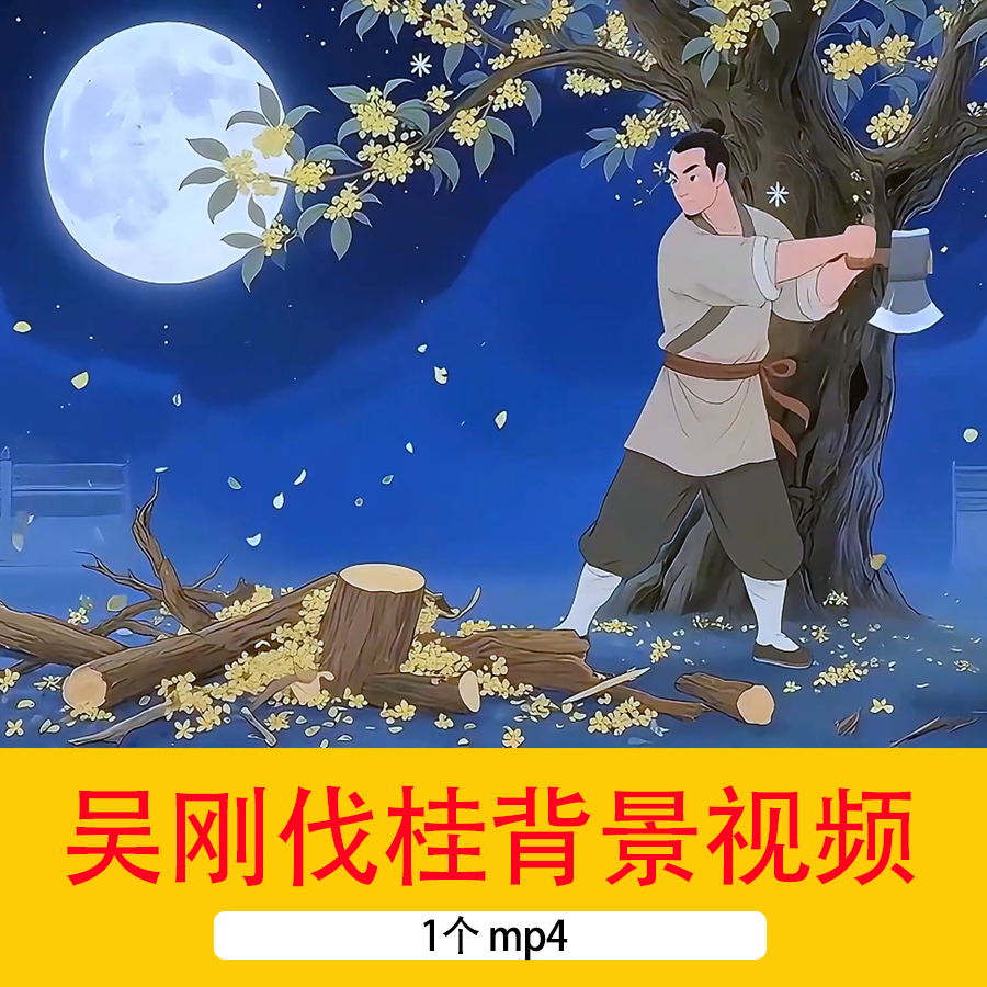 中秋节《吴刚伐桂树》山海经神话故事传说卡通插画动态视频背景