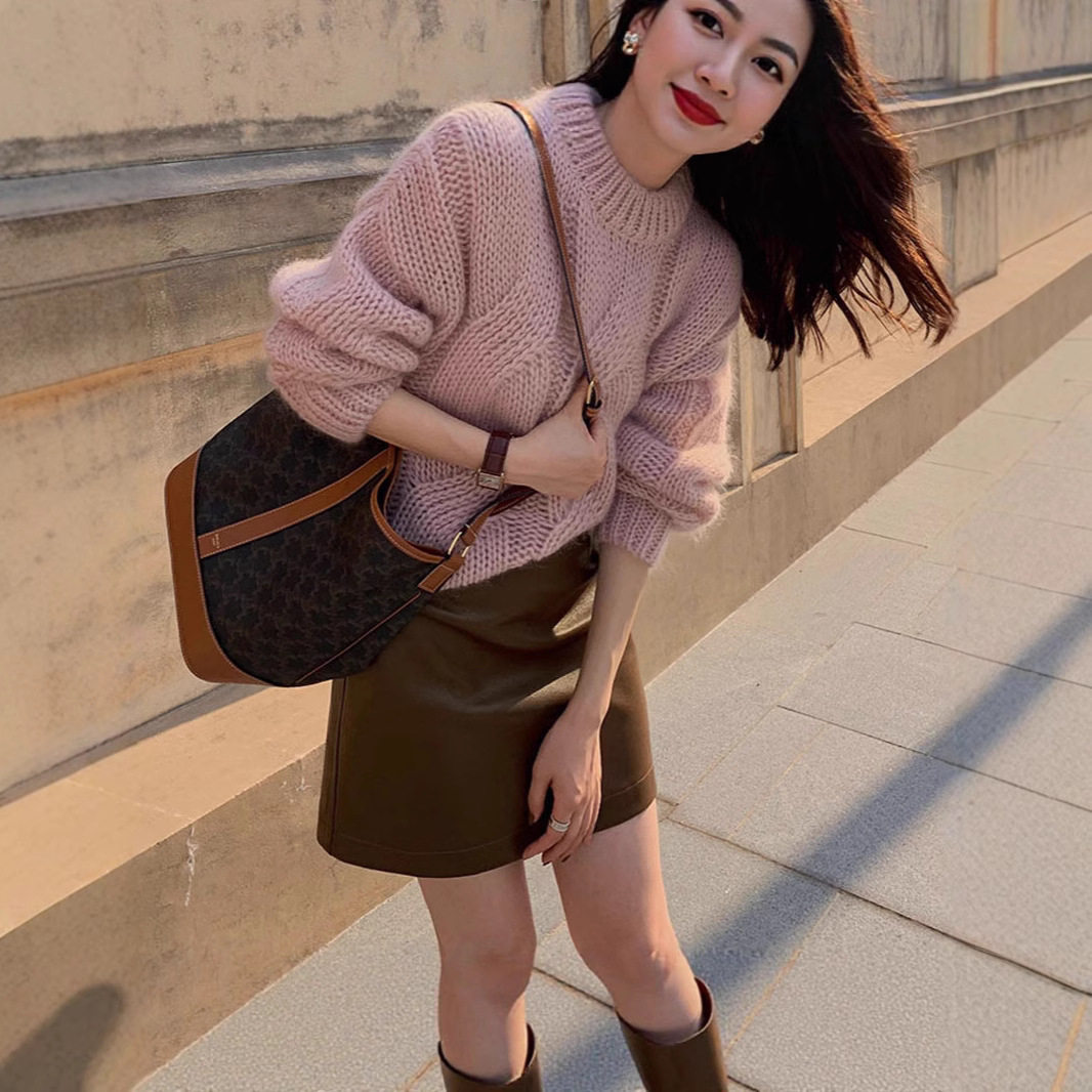 圆领大麻花粗针2025春秋冬纯色宽松女士针织衫新款袖色套头毛衣女,孕妇装/孕产妇用品/营养,针织衫,淘宝优惠券,粉丝福利购,淘宝优惠卷