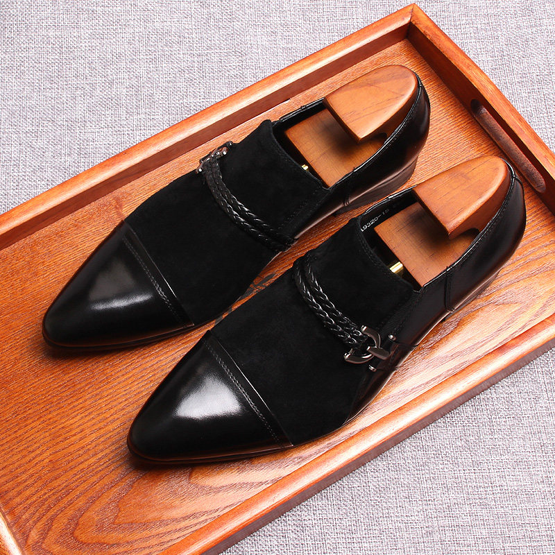 欧美套脚磨砂休闲男鞋商务英伦尖头皮鞋男士潮流真皮翻毛反绒皮鞋