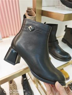 ritai日泰女靴正品女鞋秋冬新款拉链薄绒粗高跟短靴时装靴特价