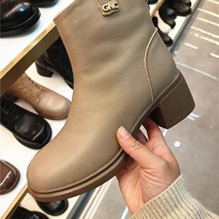 日泰女鞋专柜正品年秋冬新款牛皮时装靴时尚高跟加绒女靴特价