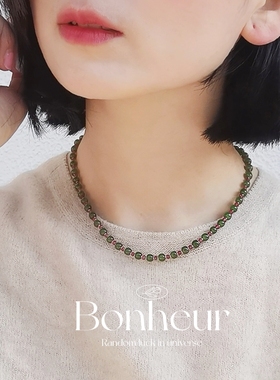 Bonheur 鸿运系列天然和田碧玉红宝石新中式锁骨链好运新年礼物