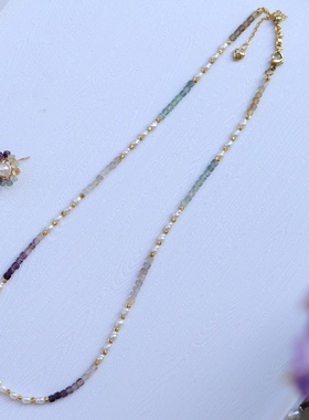 Bonheur 二月兰萤光之恋系列天然珍珠天然排色萤石项链设计师原创