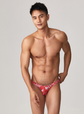 男士比基尼内裤男印花速干青年性感高弹舒适超低腰迷你小三角裤