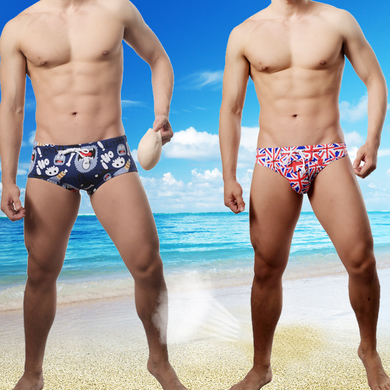 激凸泳裤男士平角裤防尴尬性感印花罩杯比基尼防走光三角游泳裤男