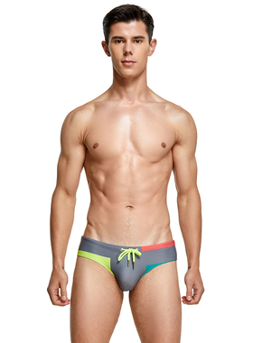 希宾男士三角泳裤时尚舒适内衬seobean性感低腰拼色夏季游泳短裤