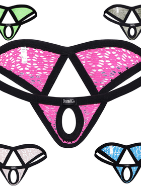 个性内衣男超低腰丁字裤网眼开档真人实拍透气胸罩裤前开孔三角裤