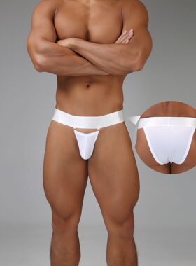 CLEVER-MENMODE男士网格超薄半包臀小三角宽腰带金属扣装饰内裤