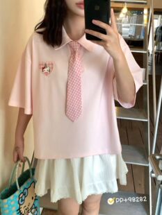 2026年夏季新款韩版polo领粉红色学生党短袖T恤女宽松休闲上衣潮