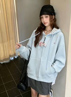 2026年秋款韩版宽松休闲减龄拉链大板连帽卫衣外套女刺绣上衣潮