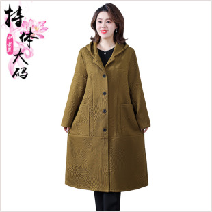 洋气外套200斤春秋装 加肥加大码 老太太 连帽风衣妈妈装 中老年女装